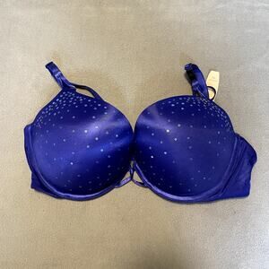 Victoria's Secret Bra 38C Blue Sequin Miraculous Plunge Padded 2 Cup Size Jewel